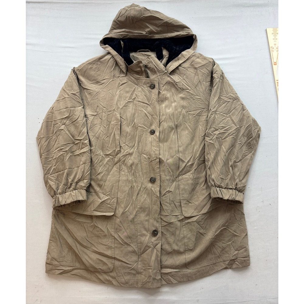 Jacqueline Ferrar Tan Hooded Parka Jacket Button Front Utility Coat Womens 2X
